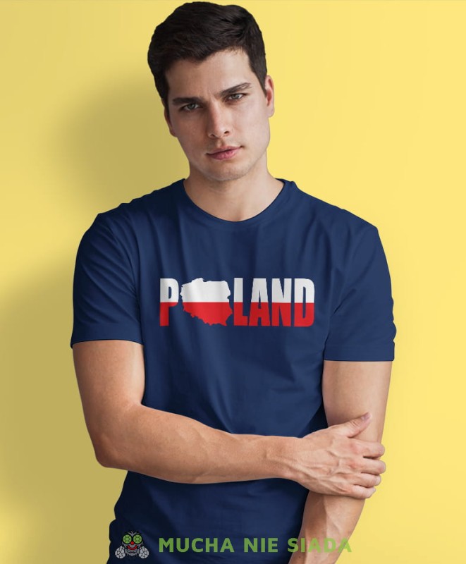 Poland, granatowa męska koszulka z nadrukiem, koszulka patriotyczna, koszulki z grafiką patriotyczną, dla mężczyzny, dla chłopaka na prezent, koszulka Polska, koszulki Polska.jpg