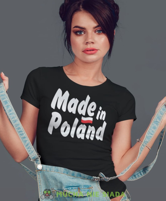 made in poland flaga biało czerwona czarna damska koszulka patriotyczna, patriotka, koszulka dla niej, dla dziewczyny, koszulka na prezent.jpg