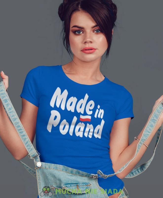 made in poland flaga biało czerwona niebieska damska koszulka patriotyczna, patriotka, koszulka dla niej, dla dziewczyny, koszulka na prezent.jpg