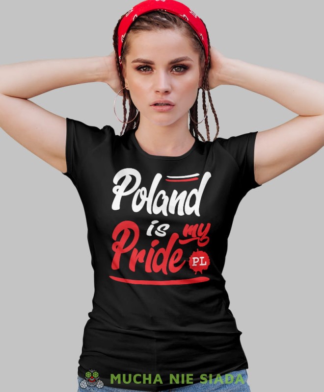 Poland is my pride PL czarna damska koszulka patriotyczna, patriotka, koszulka dla niej, dla dziewczyny, koszulka na prezent.jpg