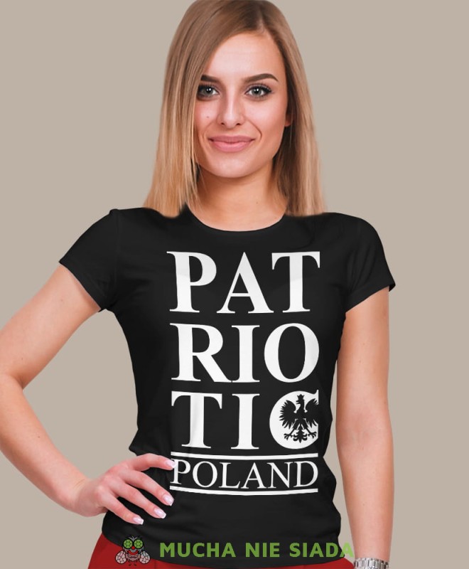patriotic Orzeł Polski Poland czarna damska koszulka patriotyczna, patriotka, koszulka dla niej, dla dziewczyny, koszulka na prezent.jpg