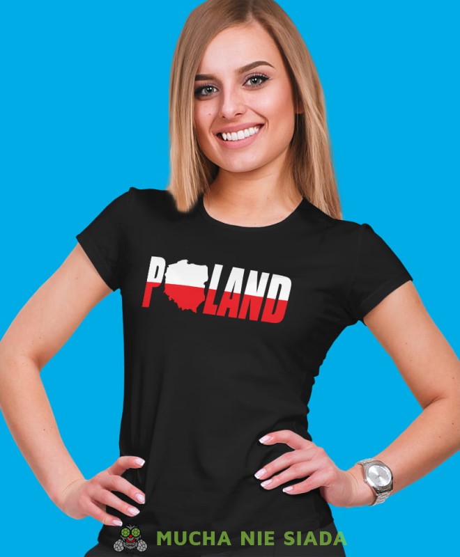 Poland biało czerwony czarna damska koszulka patriotyczna, patriotka, koszulka dla niej, dla dziewczyny, koszulka na prezent.jpg