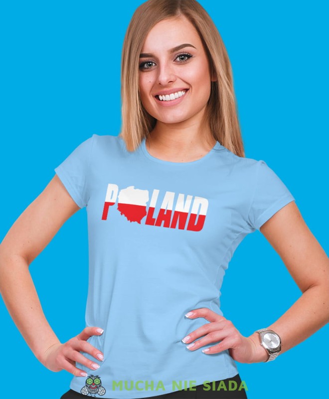 Poland biało czerwony jasnoniebieska damska koszulka patriotyczna, patriotka, koszulka dla niej, dla dziewczyny, koszulka na prezent.jpg