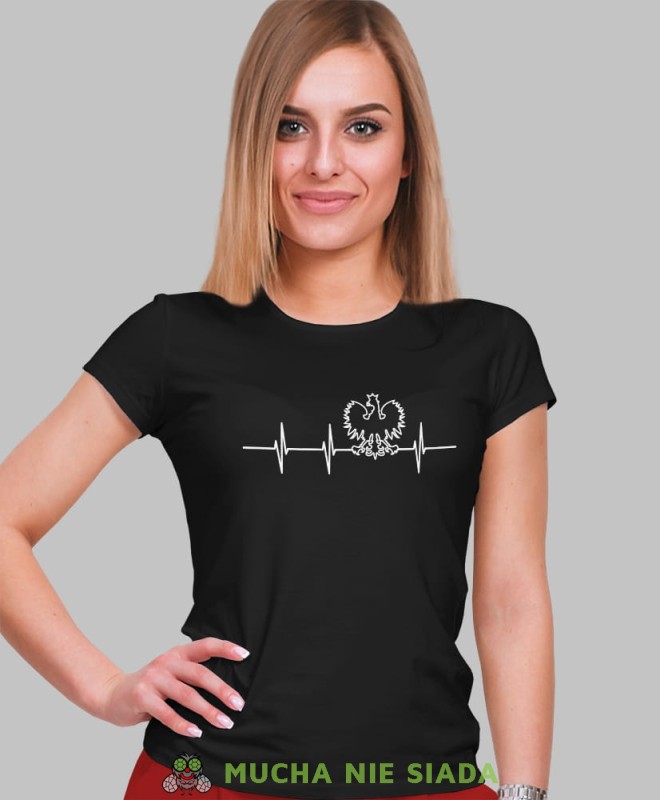 Orzeł Polski bicie serca czarna damska koszulka patriotyczna, patriotka, koszulka dla niej, dla dziewczyny, koszulka na prezent.jpg