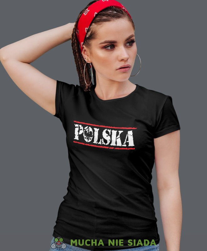 Polska orzeł czarna damska koszulka patriotyczna, patriotka, koszulka dla niej, dla dziewczyny, koszulka na prezent.jpg