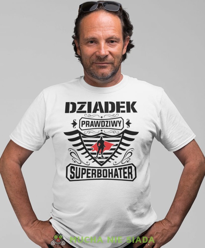 dziadek prawdziwy superbohater biała koszulka męska dla dziadka, na urodziny, na dzień dziadka, na prezent.jpg
