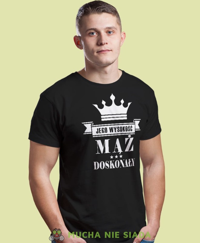 jego wysokość mąż doskonały czarna męska koszulka z nadrukiem dla męża, na co dzień, na prezent, fajna koszulka.jpg