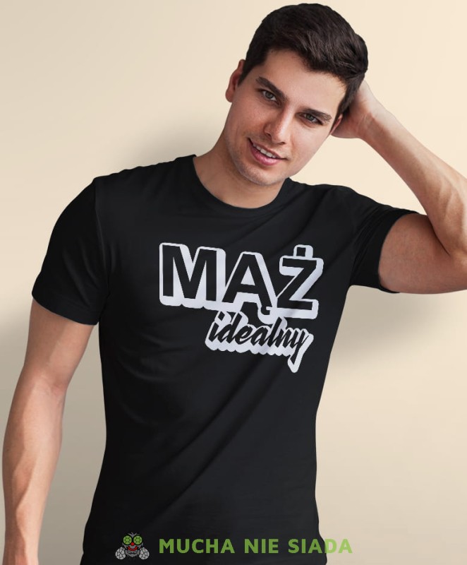mąż - idealny czarna męska koszulka z nadrukiem dla męża, na co dzień, na prezent, fajna koszulka.jpg