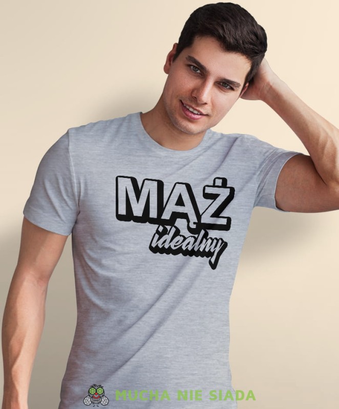 mąż - idealny szara męska koszulka z nadrukiem dla męża, na co dzień, na prezent, fajna koszulka.jpg