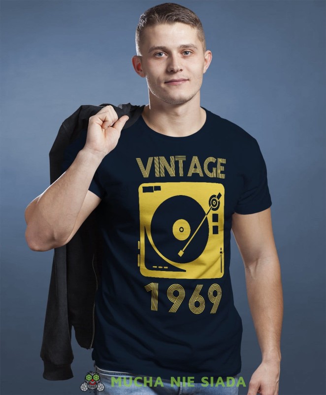 Vintage adapter męska koszulka urodzinowa granatowa