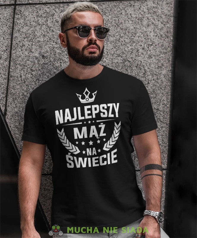 najlepszy mąż na świecie korona, czarna męska koszulka z nadrukiem dla męża, na co dzień, na prezent, fajna koszulka.jpg