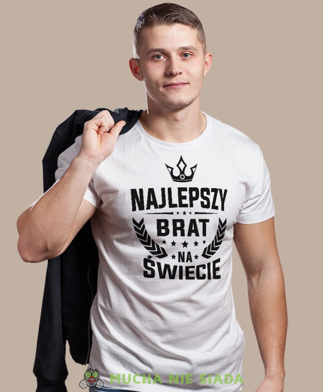 najlepszy brat na świecie korona, biała męska koszulka dla brata, koszulka z nadrukiem, na prezent, na urodziny.jpg