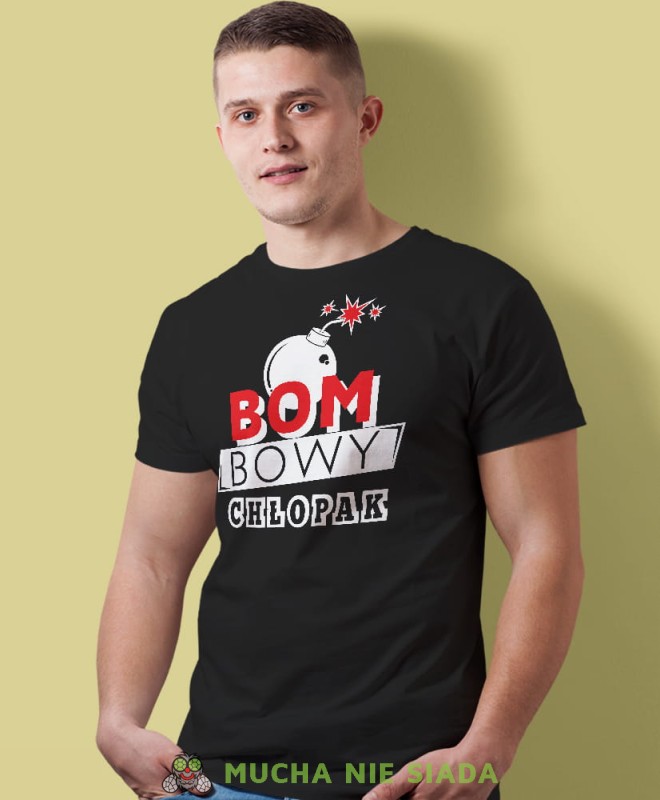 bombowy chłopak, czarna męska koszulka dla chłopaka, koszulka z nadrukiem, na prezent, na urodziny.jpg