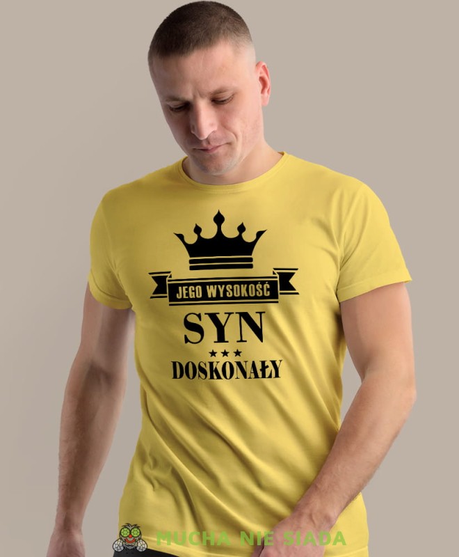 jego wysokość syn doskonały, żółty męska koszulka dla syna, koszulka z nadrukiem, na prezent, na urodziny.jpg
