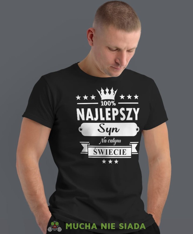 najlepszy syn na całym świecie korona, czarna męska koszulka dla syna, koszulka z nadrukiem, na prezent, na urodziny.jpg