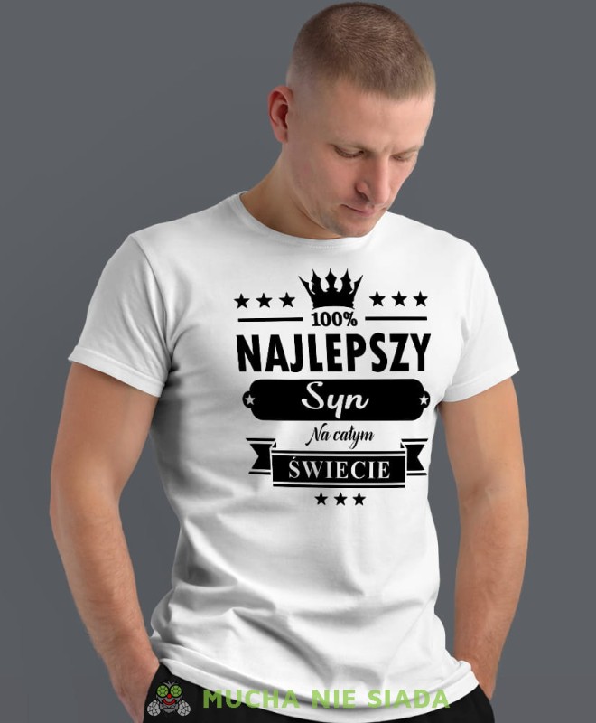 najlepszy syn na całym świecie korona, biała męska koszulka dla syna, koszulka z nadrukiem, na prezent, na urodziny.jpg