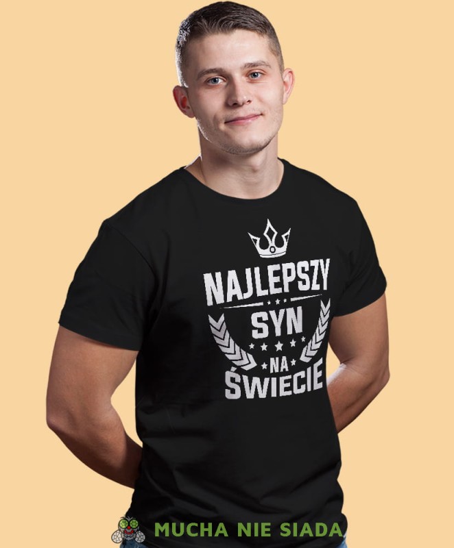 najlepszy syn na świecie korona, czarna męska koszulka dla syna, koszulka z nadrukiem, na prezent, na urodziny.jpg