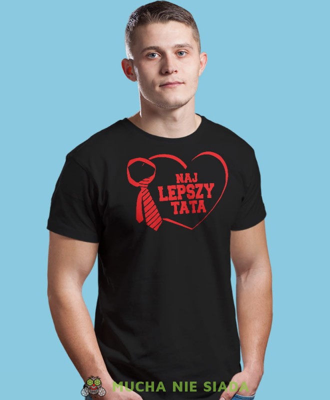 najlepszy tata, krawat, czarna męska koszulka dla taty, koszulka z nadrukiem, na prezent, na urodziny.jpg
