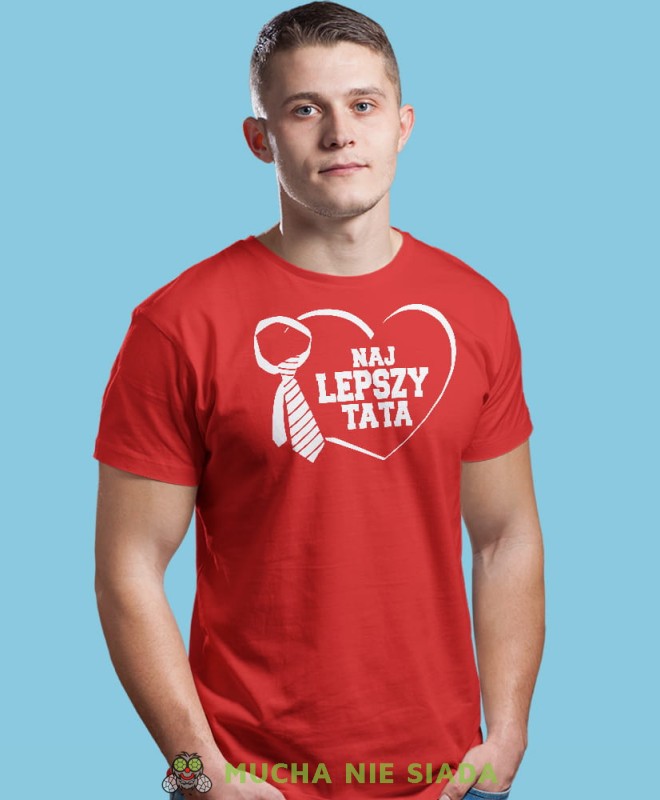 najlepszy tata, krawat, czerwona męska koszulka dla taty, koszulka z nadrukiem, na prezent, na urodziny.jpg