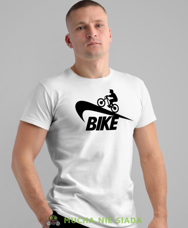 bike, biała męska koszulka rowerowa z nadrukiem, na rower, na co dzień, na prezent, fajna koszulka dla chłopaka, rower, rowerzysta.jpg