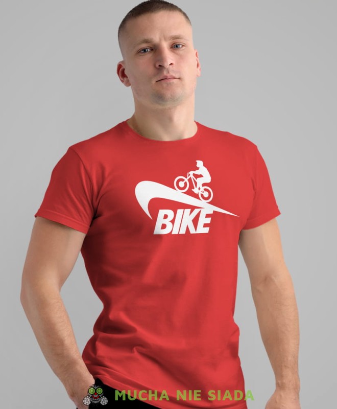 bike, czerwona męska koszulka rowerowa z nadrukiem, na rower, na co dzień, na prezent, fajna koszulka dla chłopaka, rower, rowerzysta.jpg