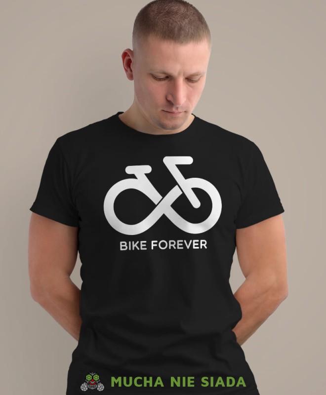 bike forever, czarna męska koszulka rowerowa z nadrukiem, na rower, na co dzień, na prezent, fajna koszulka, rower, rowerzysta.jpg