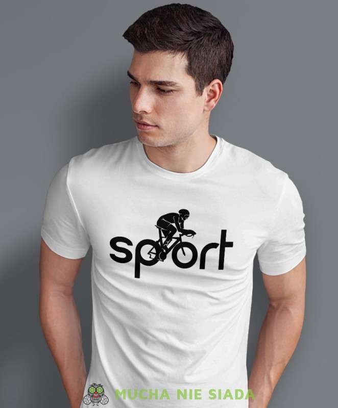 rowerzysta sport, biała męska koszulka rowerowa z nadrukiem, na rower, na co dzień, na prezent, fajna koszulka dla chłopaka, rower, rowerzysta.jpg