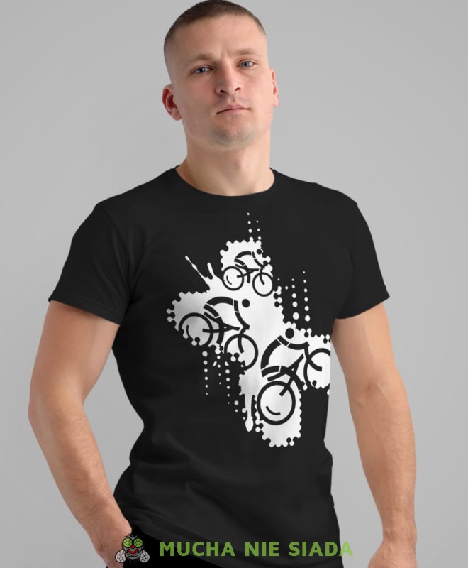 rowerzyści, czarna męska koszulka rowerowa z nadrukiem, na rower, na co dzień, na prezent, fajna koszulka dla chłopaka, rower, rowerzysta.jpg