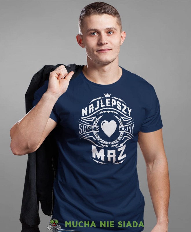 najlepszy super fajny mąż, granatowa męska koszulka z nadrukiem dla męża, na co dzień, na prezent, fajna koszulka.jpg