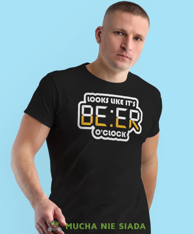 looks like it's beer o'clock, czarna męska koszulka z nadrukiem na co dzień, na prezent, fajna koszulka.jpg