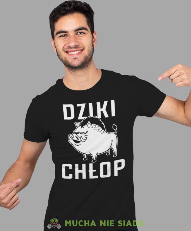 dziki chłop, czarna męska koszulka z nadrukiem na co dzień, na prezent, fajna koszulka.jpg