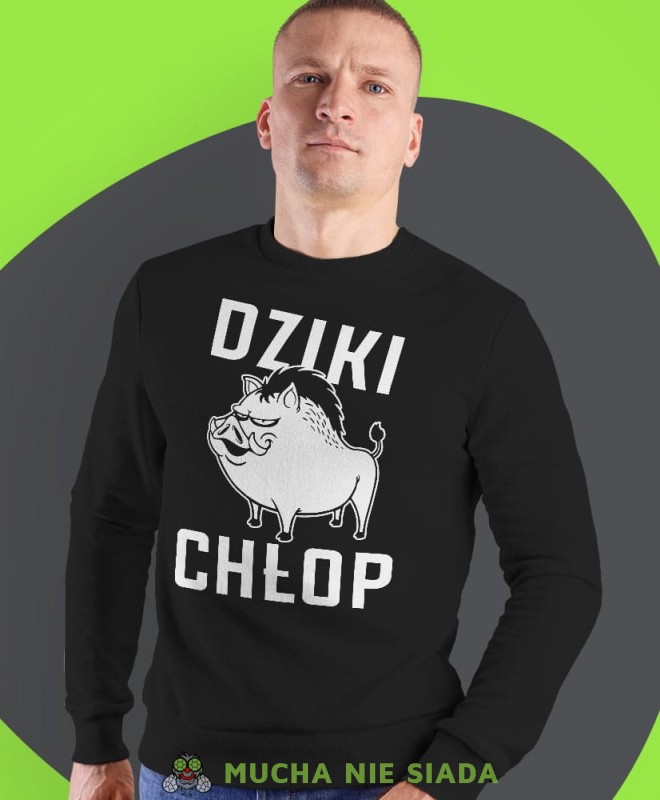 dziki chłop, czarna męska bluza bez kaptura, fajna bluza, na prezent, mucha nie siada-min.jpg