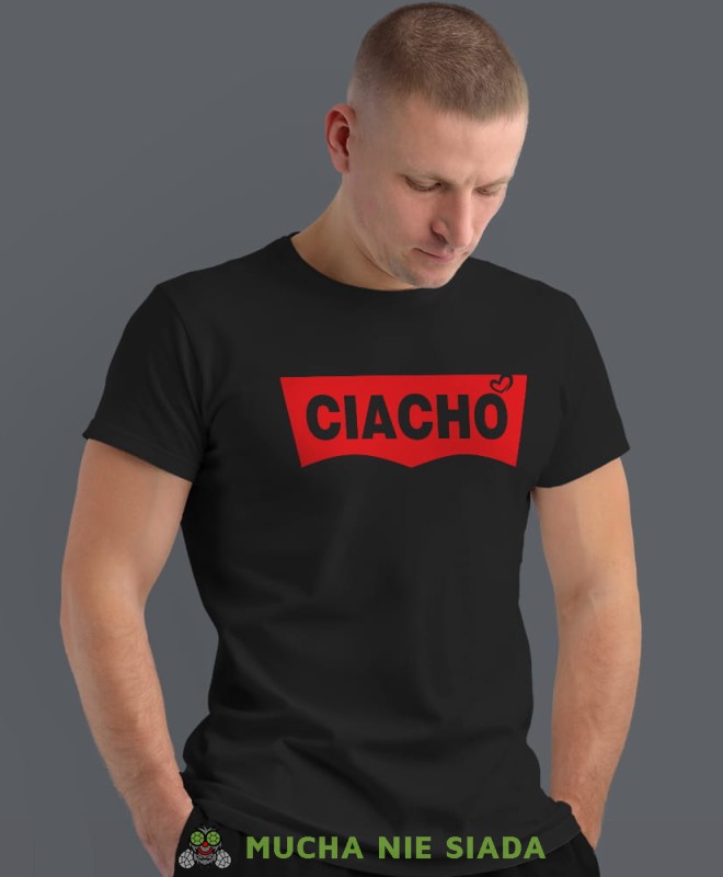 ciacho, czarna męska koszulka z nadrukiem na co dzień, na prezent, fajna koszulka, dla chłopaka, dla męża, dla kolegi, mucha nie siada.jpg