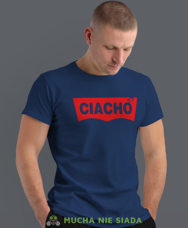 ciacho, granatowa męska koszulka z nadrukiem na co dzień, na prezent, fajna koszulka, dla chłopaka, dla męża, dla kolegi, mucha nie siada.jpg