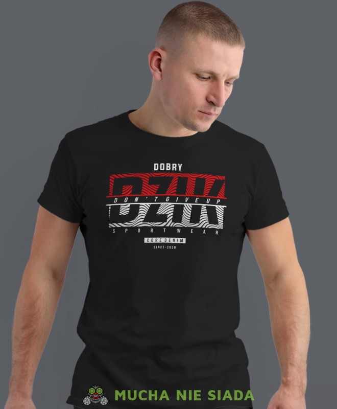 dobry dzik don't give up, czarna koszulka na siłownię, męska koszulka, koszulka sportowa, na sport, gym, na siłownię mucha nie siada.jpg