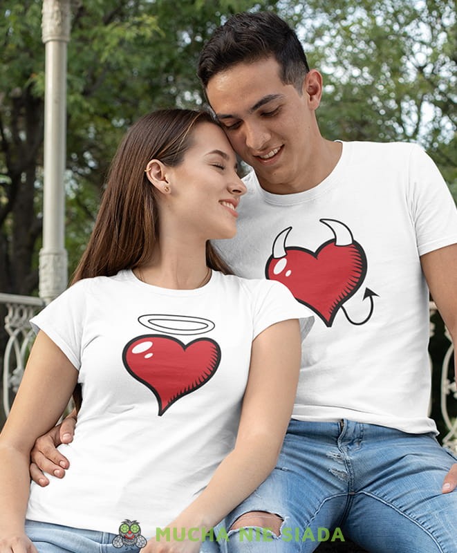 serce anioła i diabła, białe koszulki dla par, dla męża, dla żony, walentynki, fajne koszulki, t-shirty dla par, dla chłopaka, dla dziewczyny, prezent dla narzeczonego, prezent dla narzeczonej, mucha nie siada.jpg