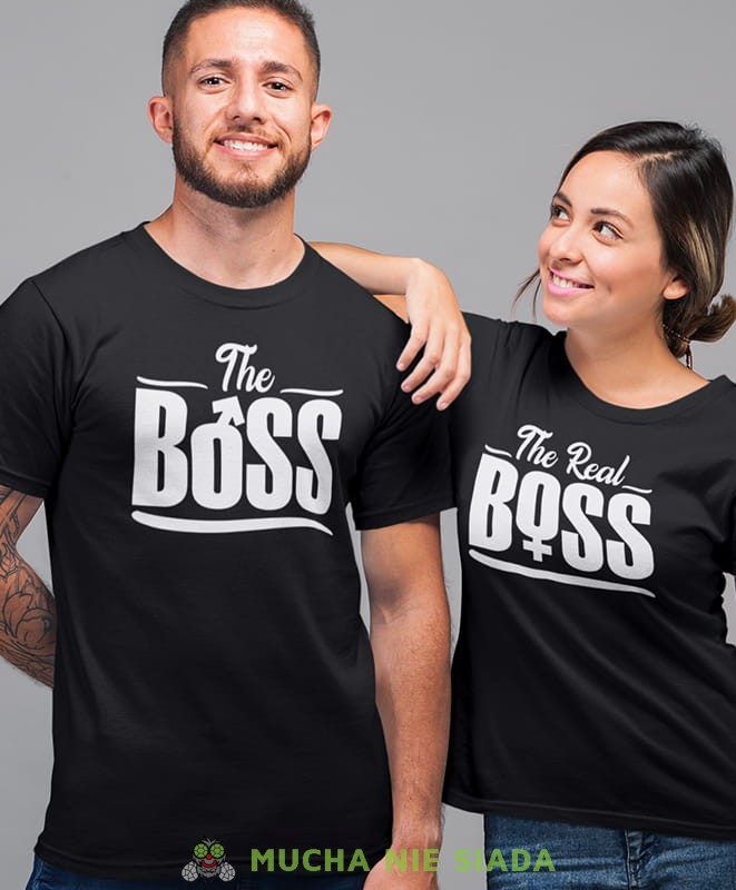 the boss the real boss, czarne koszulki dla par, dla męża, dla żony, walentynki, fajne koszulki, t-shirty dla par, dla chłopaka, dla dziewczyny, mucha nie siada.jpg