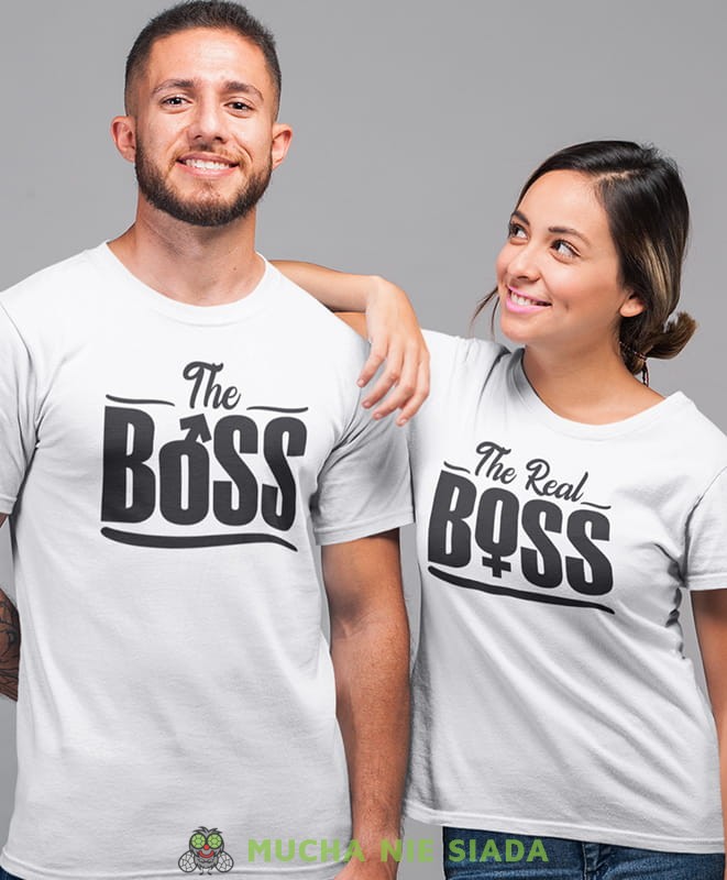 the boss the real boss, białe koszulki dla par, dla męża, dla żony, walentynki, fajne koszulki, t-shirty dla par, dla chłopaka, dla dziewczyny, mucha nie siada.jpg