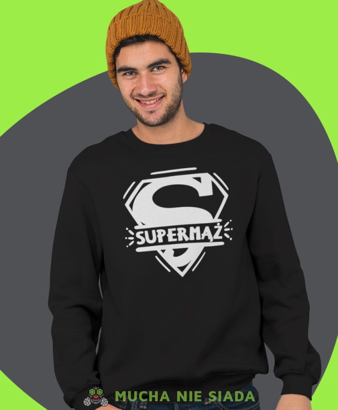 super mąż, czarna męska bluza z nadrukiem dla męża, na co dzień, na prezent, fajna bluza, mucha nie siada.jpg