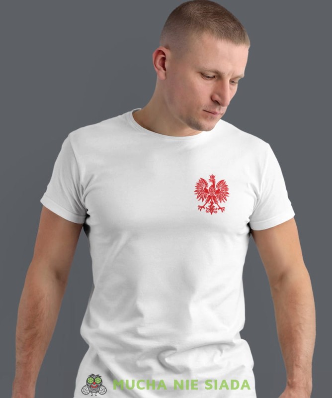 Polska, Orzeł Polski, imię, biała męska koszulka z nadrukiem, koszulka kibica, koszulki z grafiką patriotyczną, na prezent, koszulka Polska, koszulki Polski.jpg