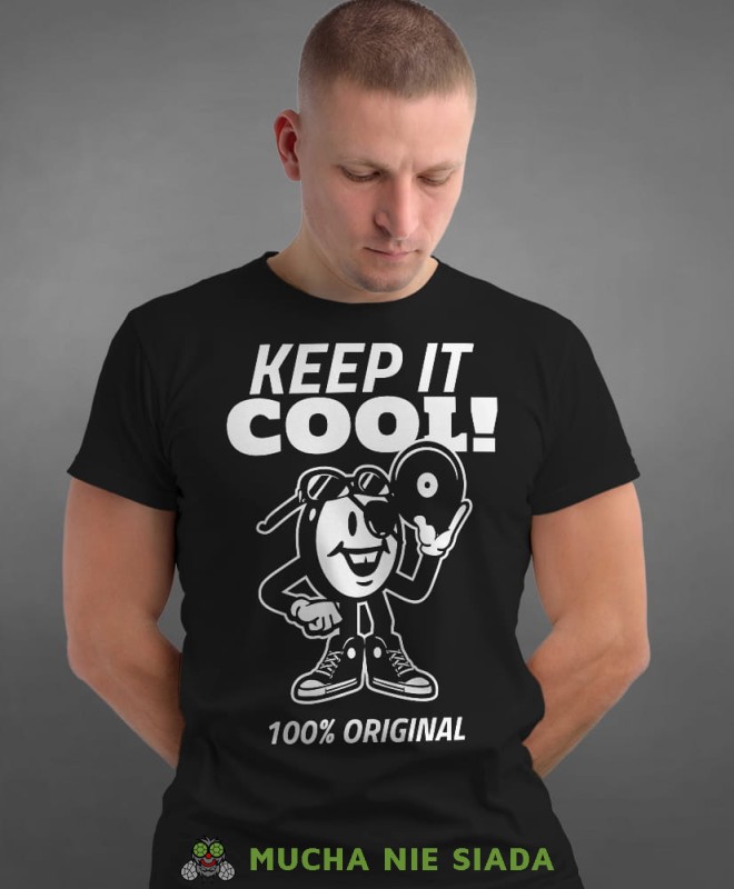 keep it cool, czarna męska koszulka z nadrukiem na co dzień, na prezent, fajna koszulka.jpg