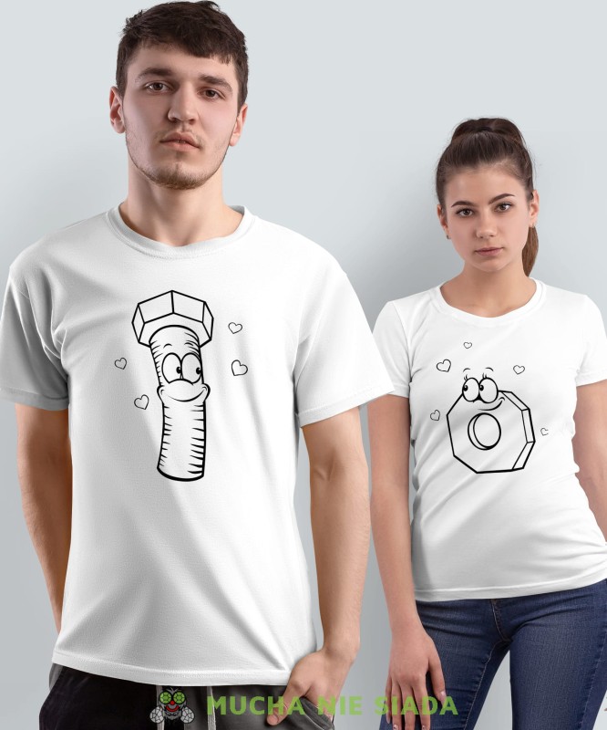 śrubka i nakrędka, białe koszulki dla par, dla męża, dla żony, walentynki, fajne koszulki, t-shirty dla par, dla chłopaka, dla dziewczyny, mucha nie siada.jpg