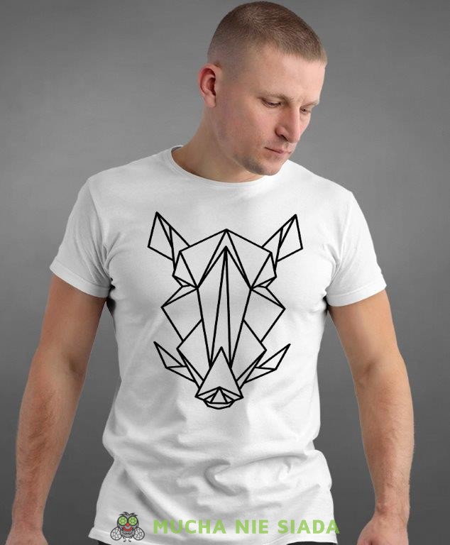 dzik geometryczny, biała koszulka na siłownię, męska koszulka, koszulka sportowa, na sport, gym, na siłownię.jpg