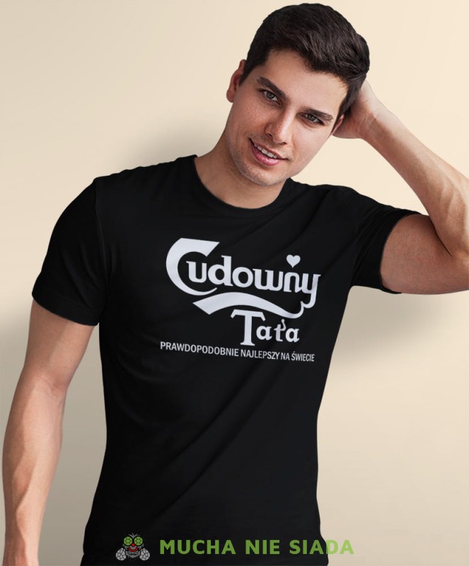 Cudowny tata, czarna koszulka, dzień taty, koszulka dla ojca, koszulka na dzień ojca, t-shirt dla taty, prezent dla taty, koszulka męska, mucha nie siada.jpg