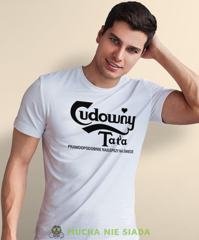 Cudowny tata, biała koszulka, dzień taty, koszulka dla ojca, koszulka na dzień ojca, t-shirt dla taty, prezent dla taty, koszulka męska, mucha nie siada.jpg