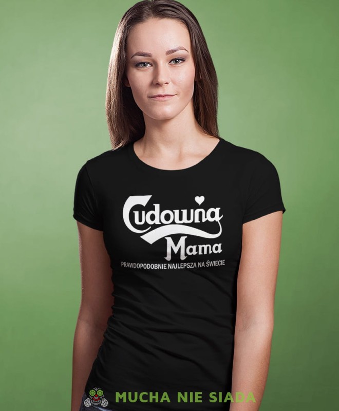Cudowna Mama, czarna koszulka dla mamy, mama, na prezent dla mamy, na prezent, koszulki dla mamy, dzień matki, mucha nie siada.jpg