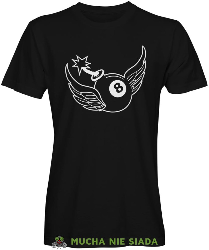 bombowa bila, męska czarna koszulka,  koszulka dla bilardzisty, koszulka na bilard, dla chłopaka, dla męża, dla niego, na prezent, mucha nie siada, mns.jpg