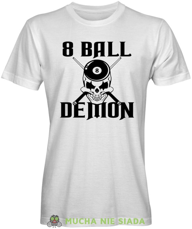8 ball demon, męska biała koszulka,  koszulka dla bilardzisty, koszulka na bilard, dla chłopaka, dla męża, dla niego, na prezent, mucha nie siada, mns.jpg