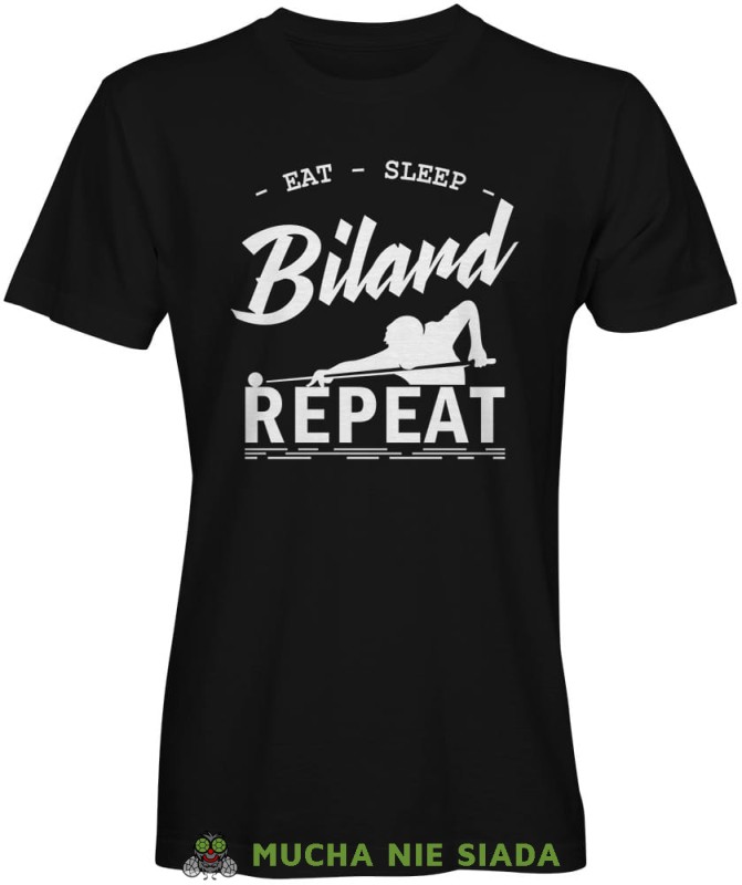 eat sleep bilard repeat bilardzista, męska czarna koszulka,  koszulka dla bilardzisty, koszulka na bilard, dla chłopaka, dla męża, dla niego, na prezent, mucha nie siada, mns.jpg