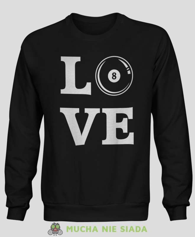 love bilard bila, męska czarna bluza bez kaptura, bluza dla bilardzisty, bluza na bilard, mucha nie siada.jpg